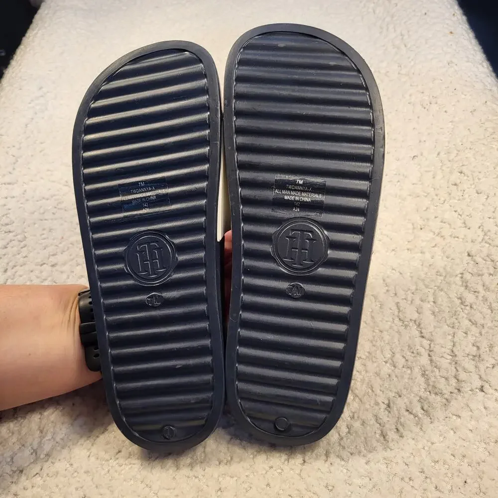 NEW TOMMY HILFIGER slide sandals slip-on white and navy-blue Men's size 8